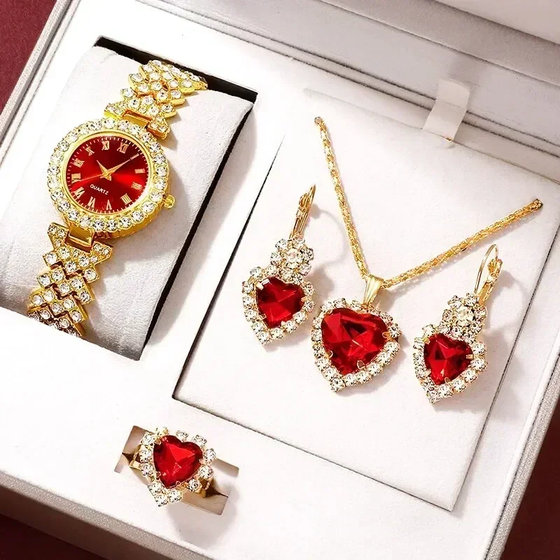 Jewelry Watches For Ladies - Gouden Luxe Horloge Dames Ring Ketting