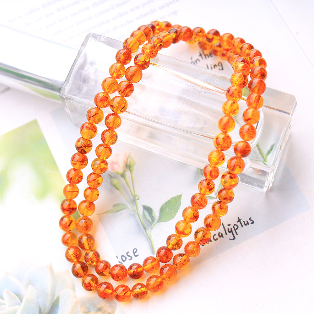 Gemstone Bracelet Healing - Natuurlijke Piebald Amber Oranje 3 Ronden