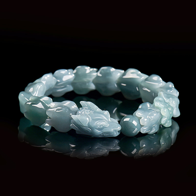 Jewelry & Watches Bench - Blauwe Birmese Jadeïet Draak Armband Gesneden