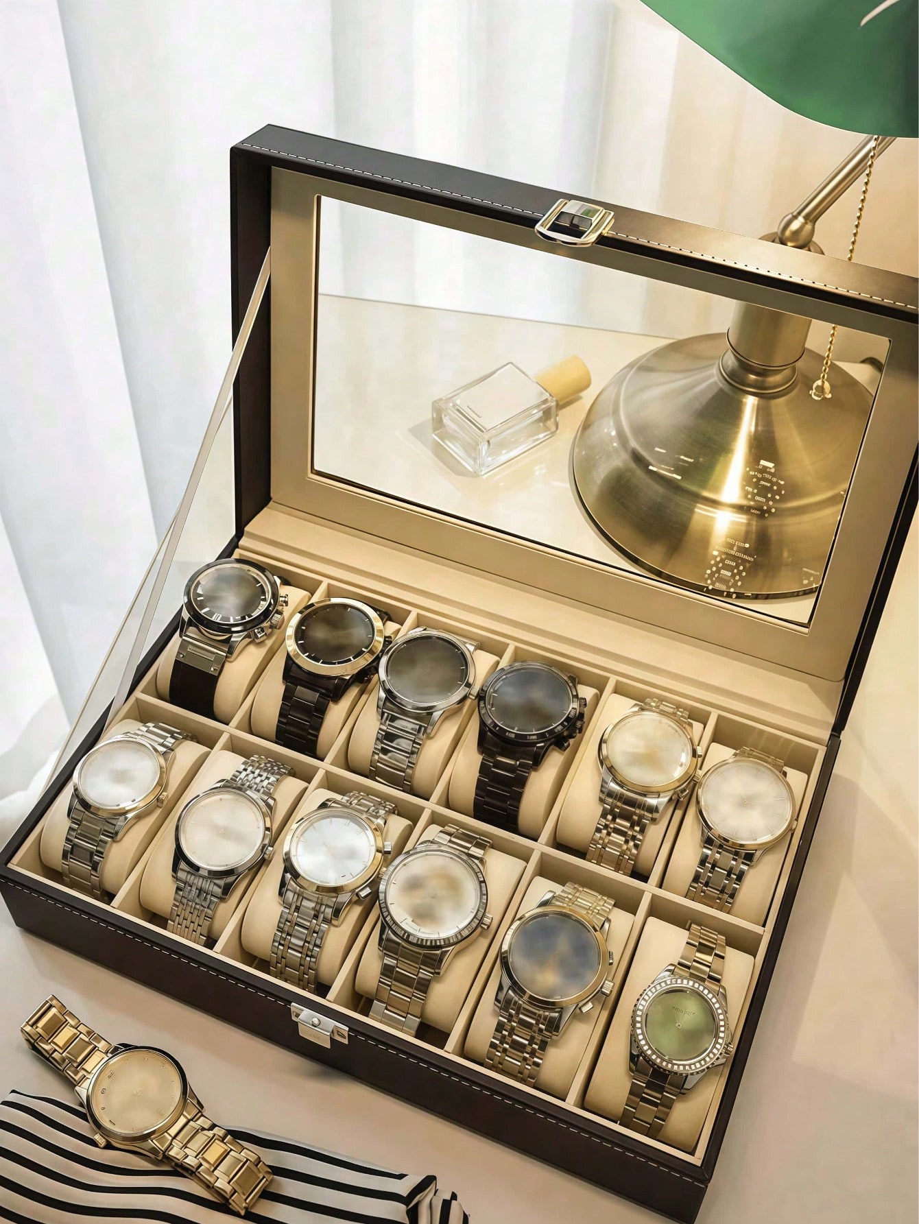 Leren horlogedoos met slot, gr - Watch Display Box recensie en prijs